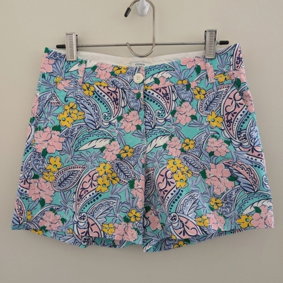 NEW Crown & Ivy Caroline 5" Chino Shorts WOMENS Size 4 Floral Paisley Aqua Pink - Picture 12 of 13